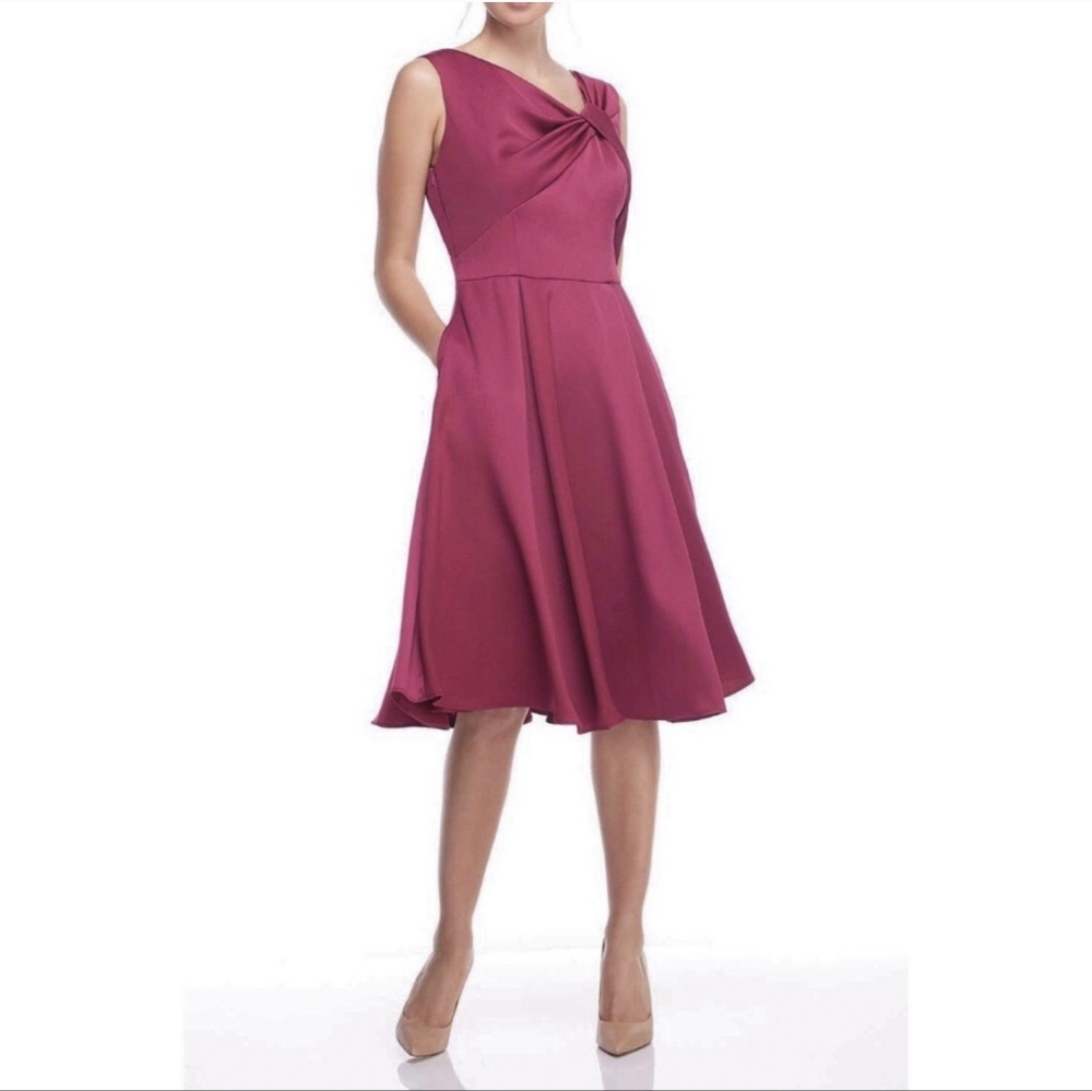 Gal Meets Glam 8 Berry Pink Twist Dress Satin Party Wedding Occasion Fit & Flare